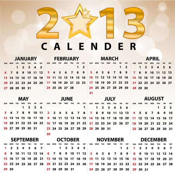 2013 تقویم سال کامل 12 ماه وکتور