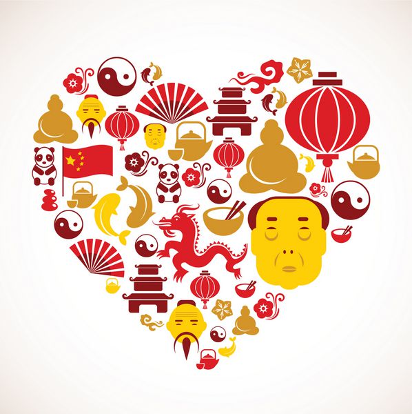 شکل قلب با نمادهای چین