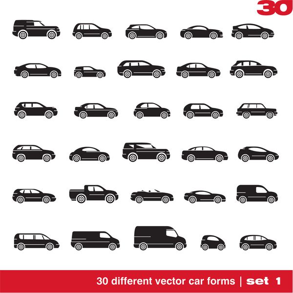 مجموعه آیکون‌های اتومبیل 1 30 فرم مختلف وکتوری ماشین