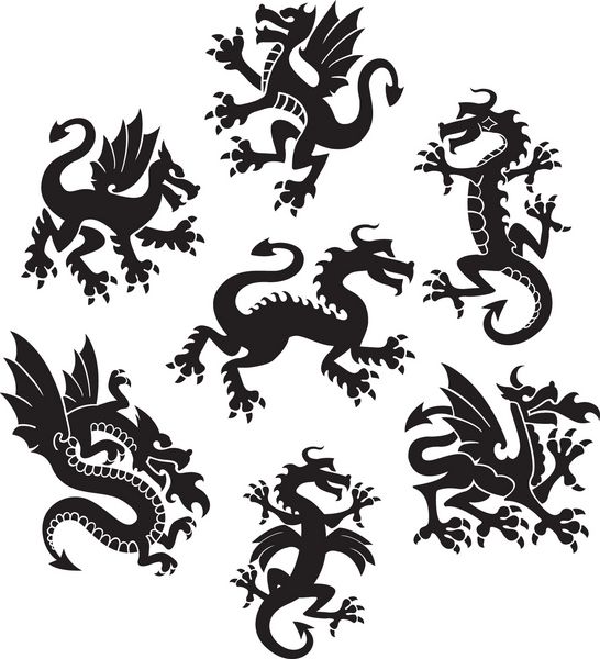 مجموعه ای از نمادهای اژدهای قرون وسطایی