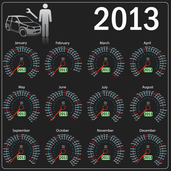 تقویم سال 2013 ماشین سرعت سنج در وکتور