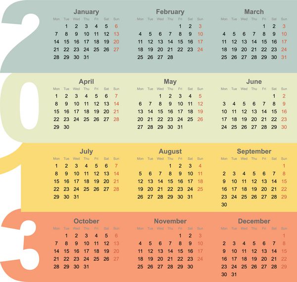 تقویم سال آفیس 2013 با پس زمینه طراحی رنگارنگ