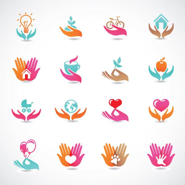 مجموعه وکتور با نشانه های عشق و مراقبت - مجموعه با آیکون برای لوگوی انتزاعی