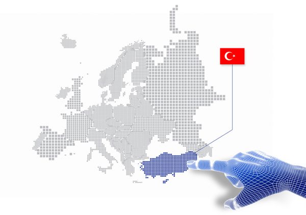 لمس سه بعدی انگشت روی نقشه و پرچم ترکیه