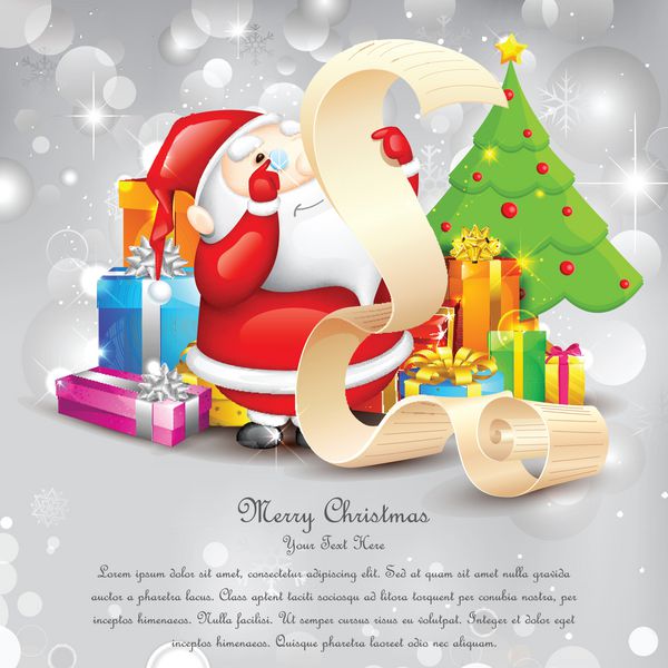 تصویر بابا نوئل در حال خواندن لیست آرزوها برای کریسمس