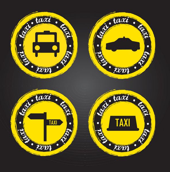 نمادها و تمبرهای تاکسی روی پس زمینه سیاه