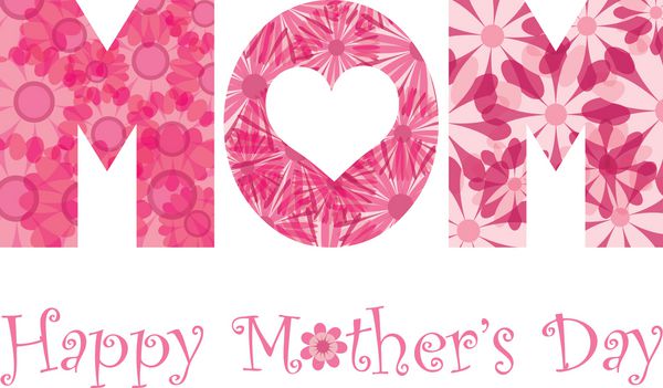 روز مادر مبارک با طرح کلی حروف الفبای مادر در تصویر الگوهای گل جدا شده بر روی پس زمینه سفید