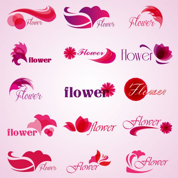 مجموعه آیکون های گل - جدا شده روی پس زمینه صورتی - وکتور طرح گرافیکی قابل ویرایش برای طرح شما لوگوی گل