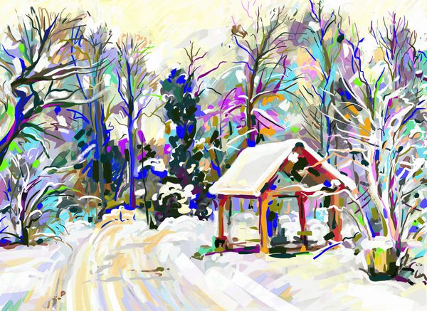 نقاشی دیجیتال منظره زمستانی