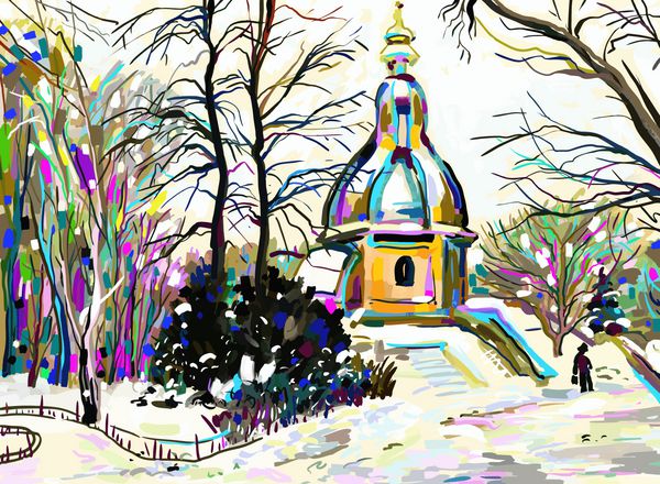 نقاشی دیجیتال منظره زمستانی