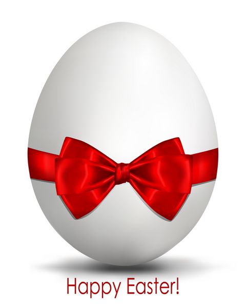 تخم مرغ عید پاک با کمان کارت تبریک عید پاک با تخم مرغ و روبان قرمز وکتور عید پاک مبارک
