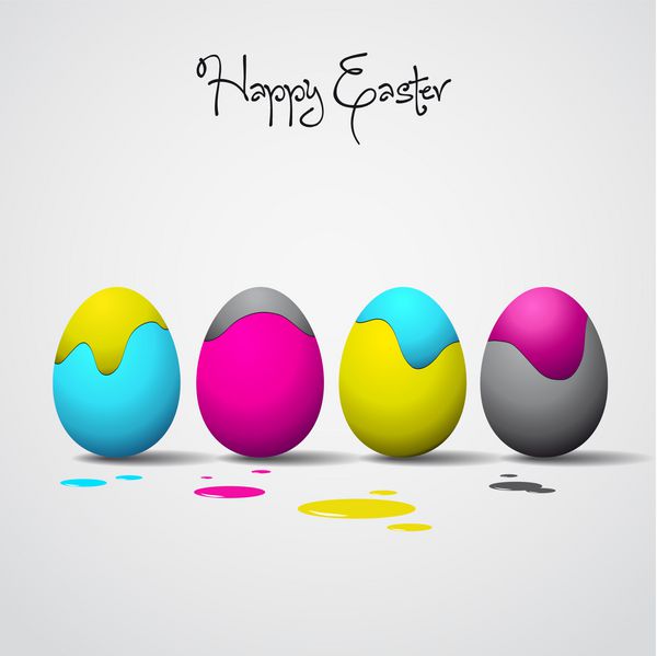 تخم مرغ های خنده دار عید پاک - رنگ فیروزه ای سرخابی زرد سیاه - تم رنگی CMYK
