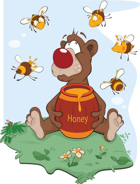 خرس و یک بشکه چوبی با عسل کارتون