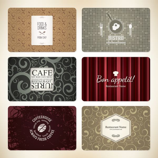 مجموعه 6 کارت ویزیت دقیق برای کافه و رستوران