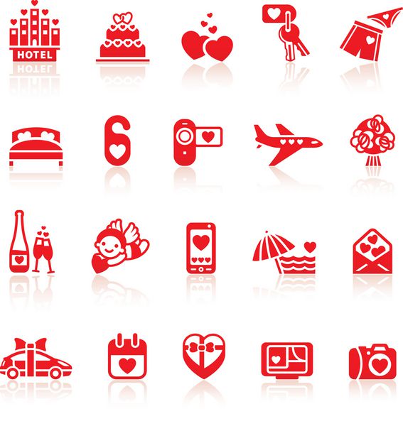 نمادهای قرمز روز ولنتاین نمادهای سفر عاشقانه را تنظیم کنید