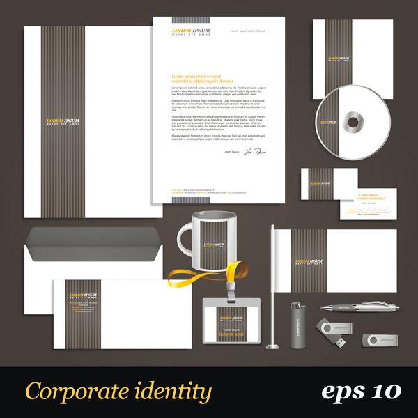 الگوی هویت شرکتی سفید با عناصر خاکستری وکتور سبک شرکت برای برند و دستورالعمل