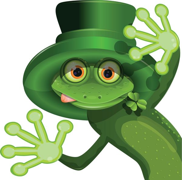 تصویر قورباغه سبز با کلاه سنت پاتریک