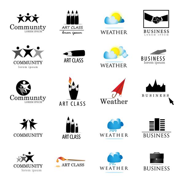 نمادهای تجاری و هنری جدا شده در پس زمینه سفید وکتور طراحی گرافیکی - عناصر طراحی شما لوگوی کسب و کار