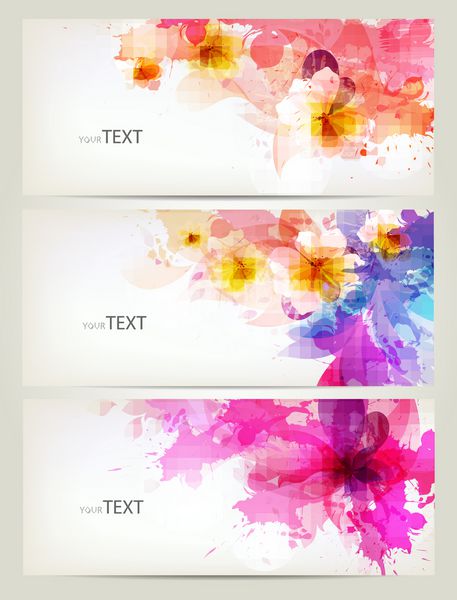 مجموعه ای از کارت های انتزاعی با گل عناصر رنگارنگ با لکه طراحی وکتور