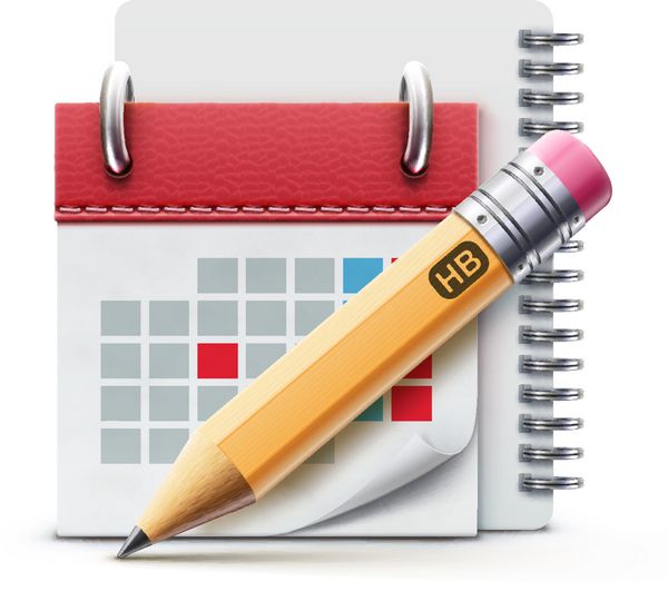 وکتور از نماد تقویم زیبا دفترچه مارپیچ و مداد دقیق