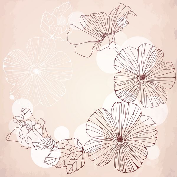 قاب عاشقانه با گل های هیبیسکوس صورتی طراحی قدیمی برای کارت های دعوت عروسی یا تبریک وکتور 