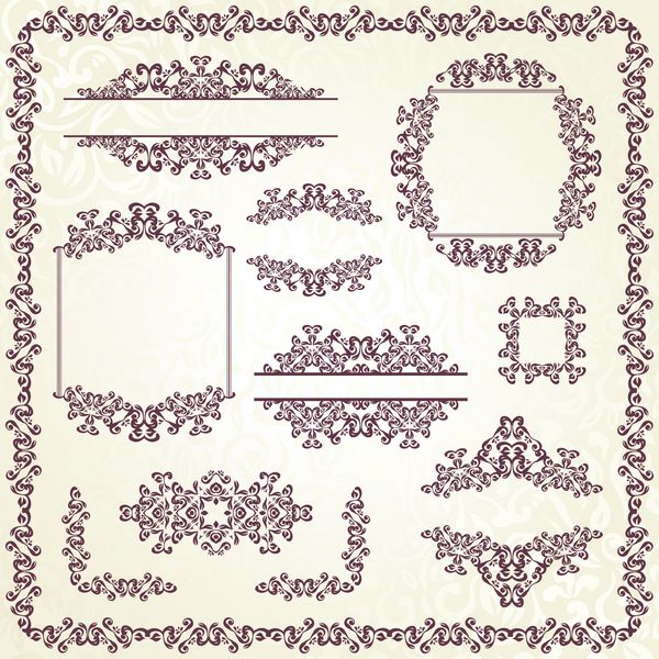 مجموعه وکتور عناصر و قاب های قدیمی برای دکوراسیون
