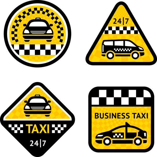 تاکسی - مجموعه چهار برچسب وکتور جدا شده روی پس‌زمینه سفید