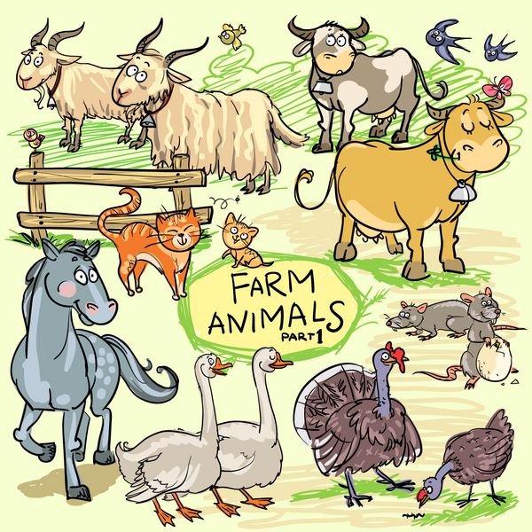 حیوانات مزرعه مجموعه طراحی شده با دست قسمت 1 همه اشیا حیوانات گروه های جدا شده هستند بنابراین می توانید آنها را حرکت داده و از هم جدا کنید