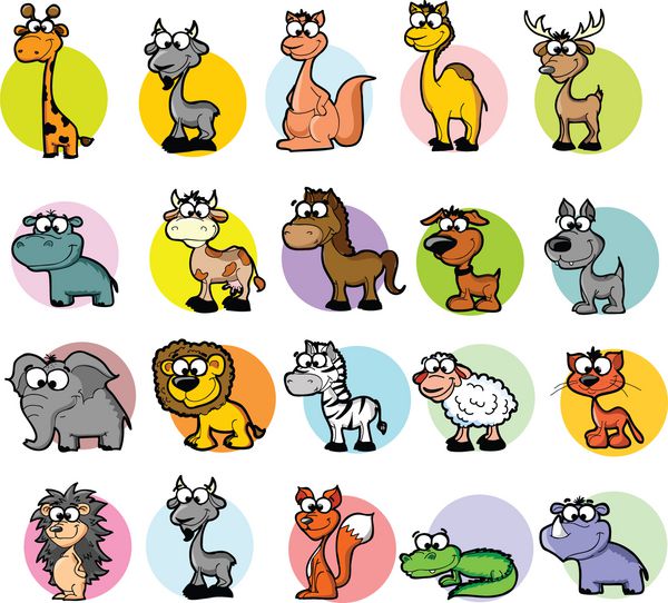 مجموعه حیوانات کارتونی وکتور
