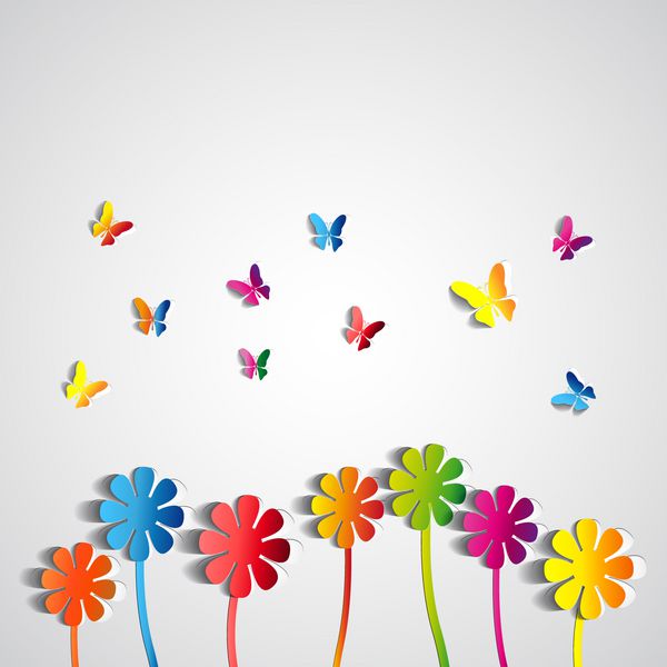 تم بهار با گل کاغذی و پروانه - وکتور