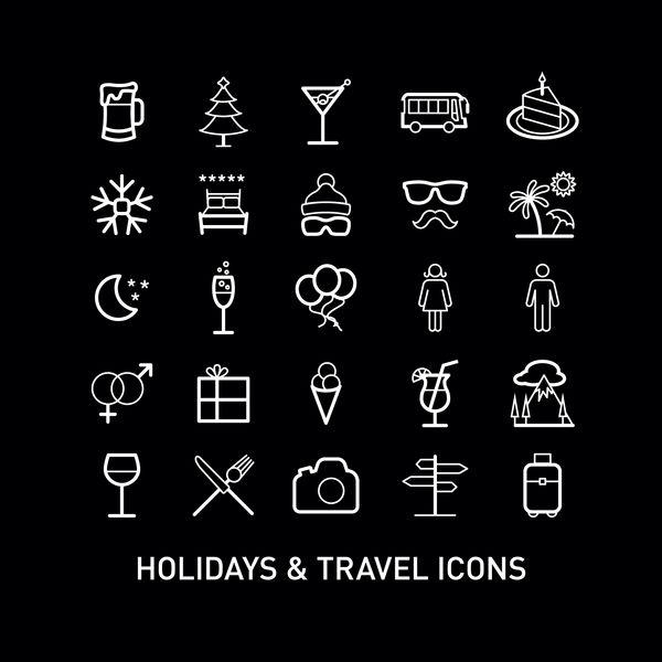 مجموعه مجموعه نمادهای تعطیلات و سفرهای مشخص شده