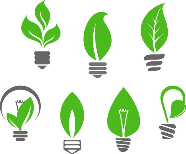 مفهوم اکولوژی - نمادهای لامپ با برگ های سبز یا الگوی نمادهای اکولوژیکی نسخه Jpeg bitmap نیز در گالری موجود است