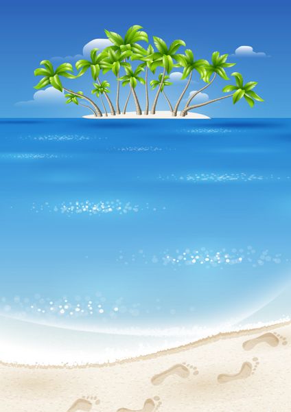 جزیره ای با درختان نخل در مناطق استوایی تعطیلات تابستانی در کنار دریا