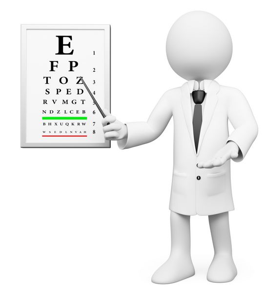 بینایی‌شناس سه بعدی سفید در معاینه چشم پزشکی تصویر سه بعدی پس زمینه سفید جدا شده
