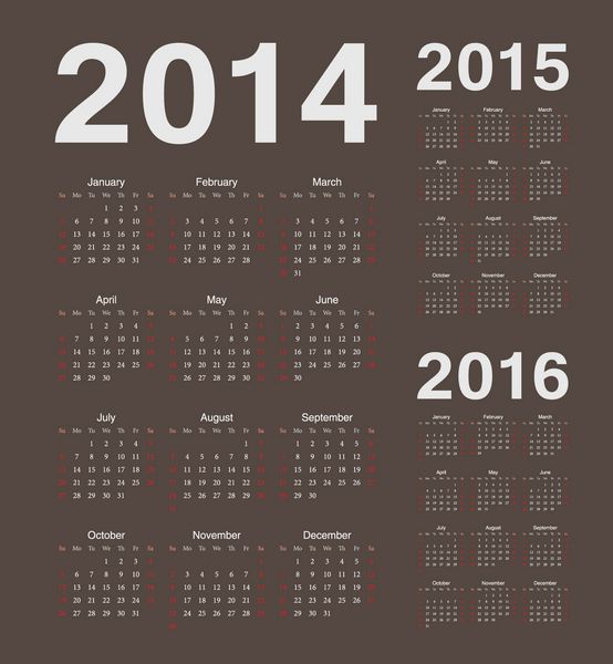 تقویم های وکتوری ساده اروپایی 2014 2015 2016