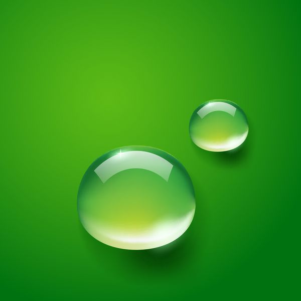 قطرات آب در زمینه سبز
