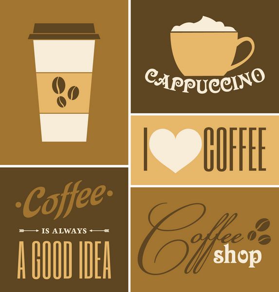 مجموعه ای از پوسترهای قهوه با طرح رترو
