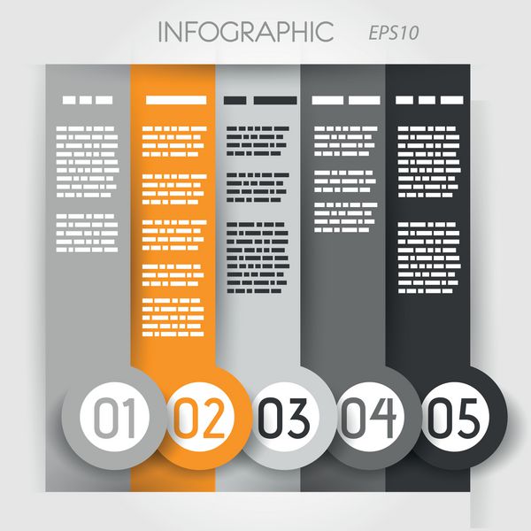 اینفوگرافیک ستون نارنجی پنج گزینه در حلقه های بزرگ پایین مفهوم اینفوگرافیک