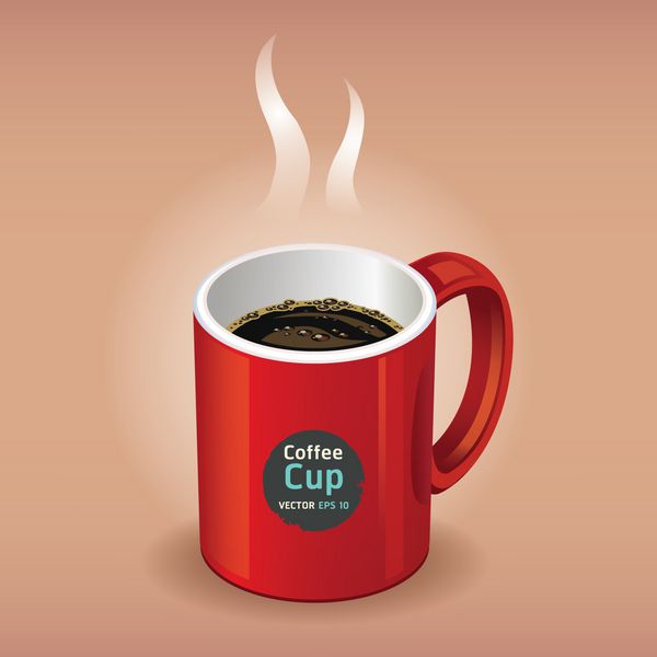 فنجان قهوه قرمز در پس زمینه قهوه ای وکتور