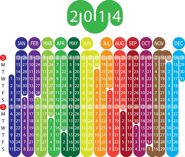 وکتور تقویم سال 2014 با عناصر گرافیکی