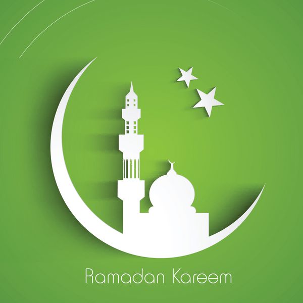 شبح سفید مسجد یا مسجد روی ماه با ستاره ها در زمینه سبز انتزاعی مفهومی برای ماه مبارک رمضان کریم یا رمضان کریم جامعه مسلمان