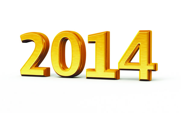 رندر طلایی سال نو 2014 ایزوله شده در مسیر سفید و بریده