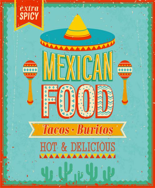 پوستر غذای مکزیکی قدیمی وکتور