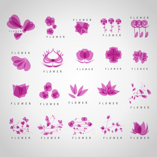 مجموعه آیکون های گل - جدا شده در پس زمینه خاکستری - وکتور طرح گرافیکی قابل ویرایش برای طرح شما لوگوی گل