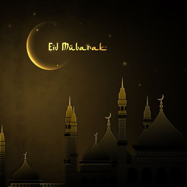 نمایی از مسجد در شب ماه طلایی برای عید مبارک