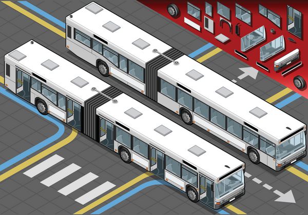 اتوبوس بلند ایزومتریک با درهای باز در نمای جلو