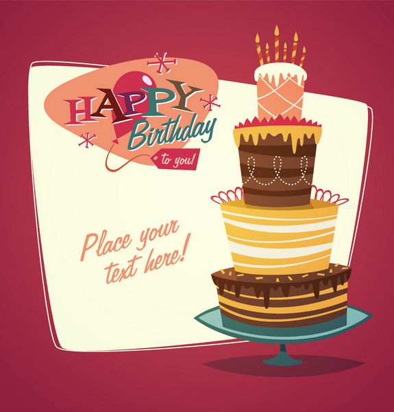 کارت تبریک تولد رترو قدیمی با کیک