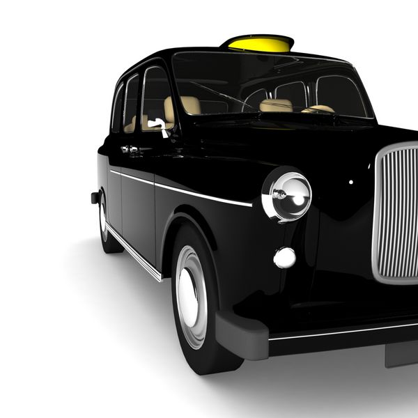 نماد تاکسی کابین سیاه جدا شده روی سفید تصویر سه بعدی