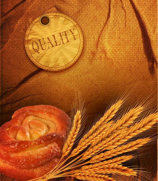 وکتور بلال طلایی نان گندمی در زمینه پارچه قدیمی کرباس