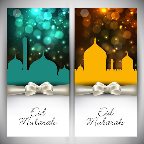 جشنواره جامعه مسلمانان کارت تبریک یا کارت هدیه عید مبارک با مساجد براق و روبان سفید